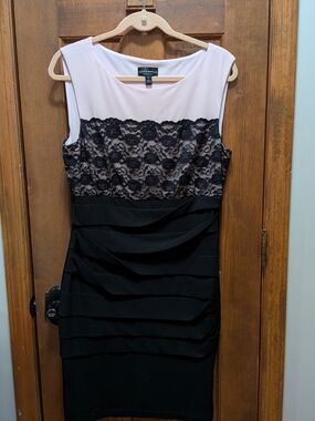 Connected Apparel Black and Blush Lace Midi Dress